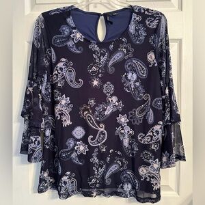 New Directions Navy Paisley Blouse XL